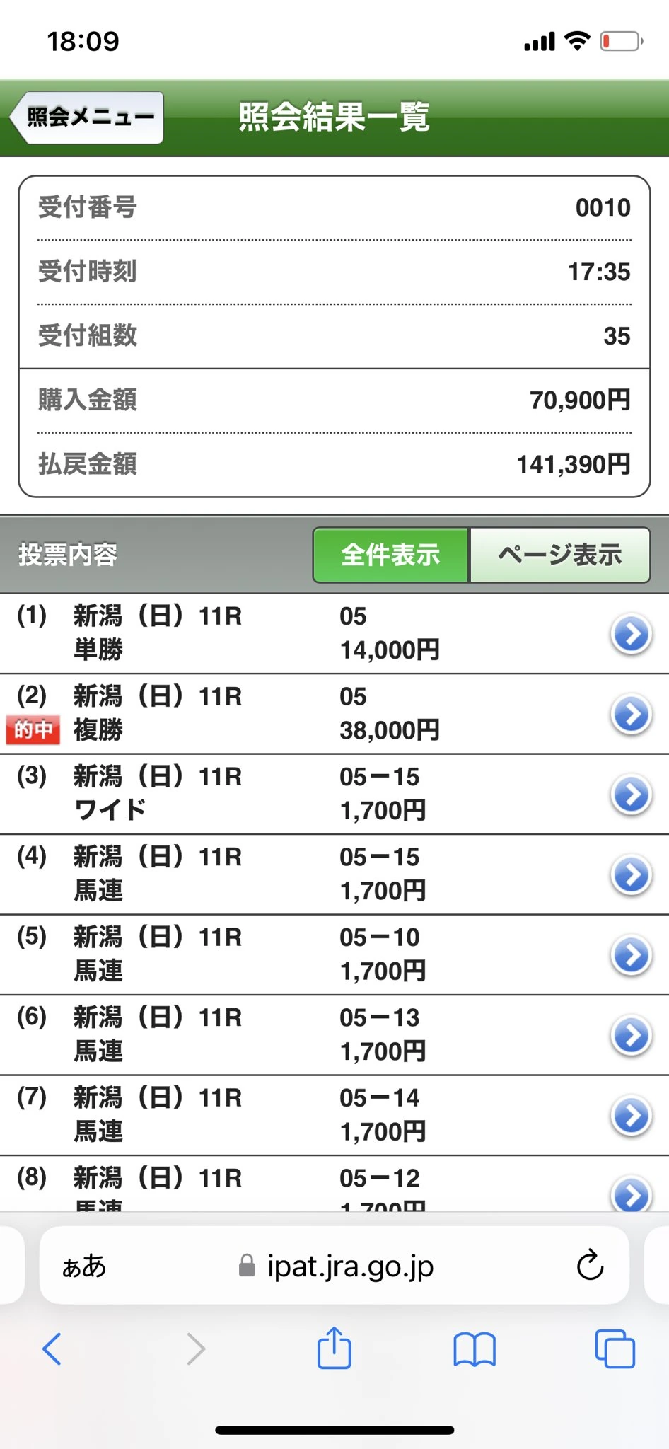 2026年7月26日の新潟11レースの横けんが的中させた本命シャンクスの的中画像