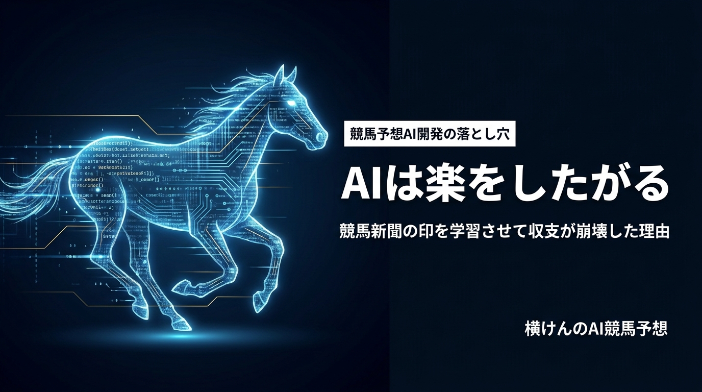 競馬新聞の印をAIに学習させたら収支が崩壊した理由を解説する、横けんのAI競馬予想のアイキャッチ画像