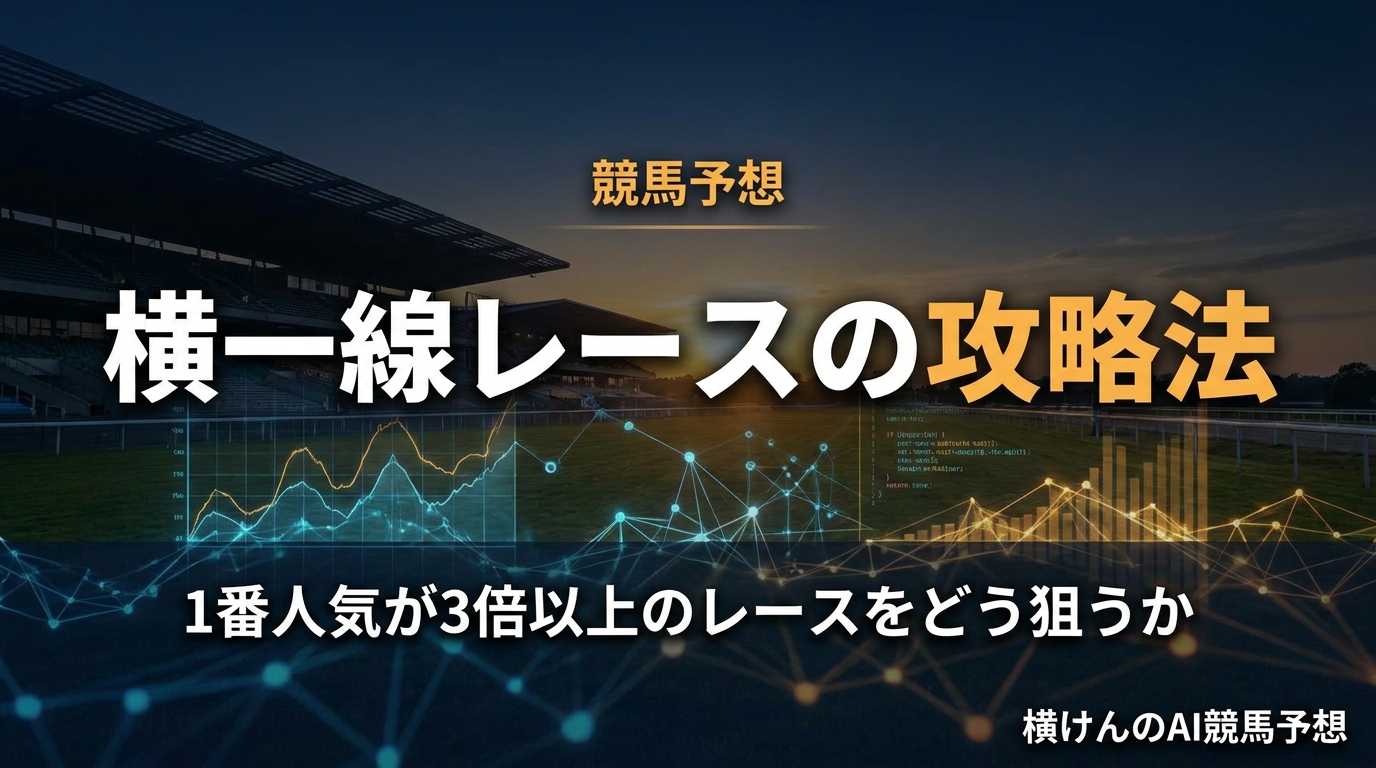 1番人気の単勝オッズが3倍以上の横一線レースの攻略法を解説する、横けんのAI競馬予想のアイキャッチ画像