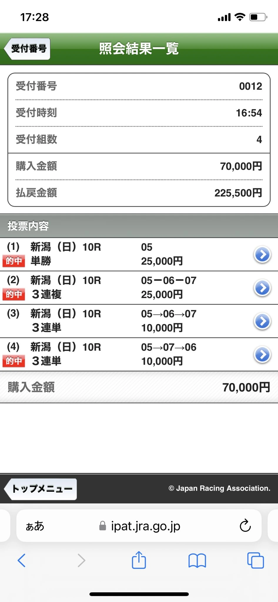 2026年8月9日の新潟10レースの横けんが的中させた本命モートンアイランドの的中画像